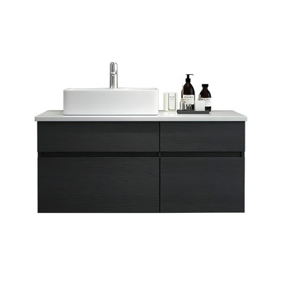 Chelce 31" Black and White Wall Mounted Bathroom Vanity with Faux Marble Countertop and Ceramic Sink