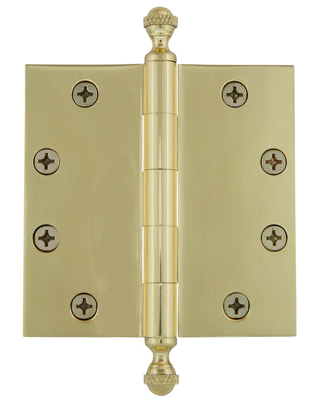 Charnière robuste 4,5" acorn tip avec coins carrés, Laiton poli