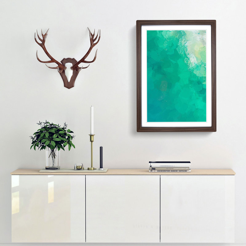 Green Ocean in Abstract - Picture Frame Graphic Art Print, 36cm H x 27cm W x 2cm D, Walnut Framed