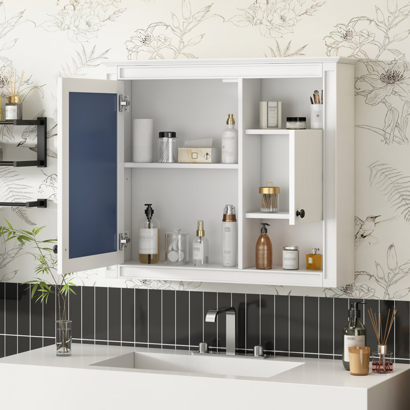 Armoire de rangement blanche pour salle de bain 32 po - murale avec miroir et 3 tablettes