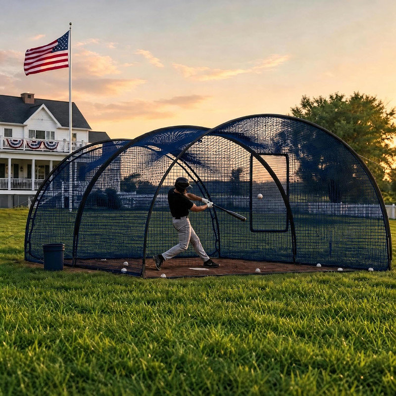Cage de baseball 30 x 12 x 8 pi avec ouverture pour machine à lancer, porte et sac de transport amovibles, filet d'entraînement pour la cour arrière