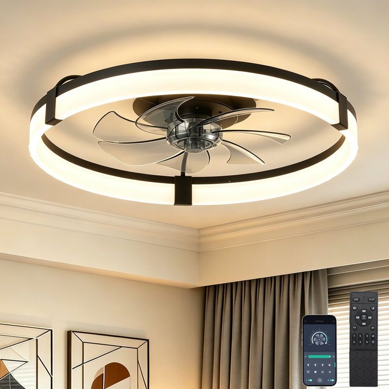 Ventilateur de plafond d'intérieur en cristal 20 po avec lumière et télécommande , Noir mat