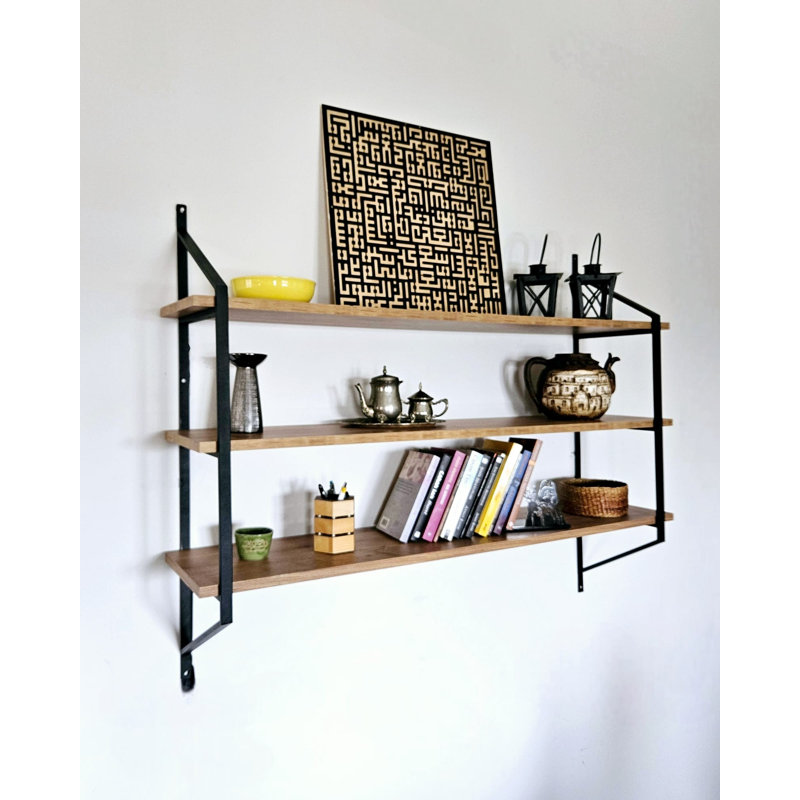 Industrial Wall Shelf, Black & Atlantic Pine, 47.2 x 37.4 x 11.0 inches | 100% Melamine Coated Particle Board, Thickness: 0.7 inches | Sturdy 100% Metal Frame | Perfect for Home, Office & Modern Decor
