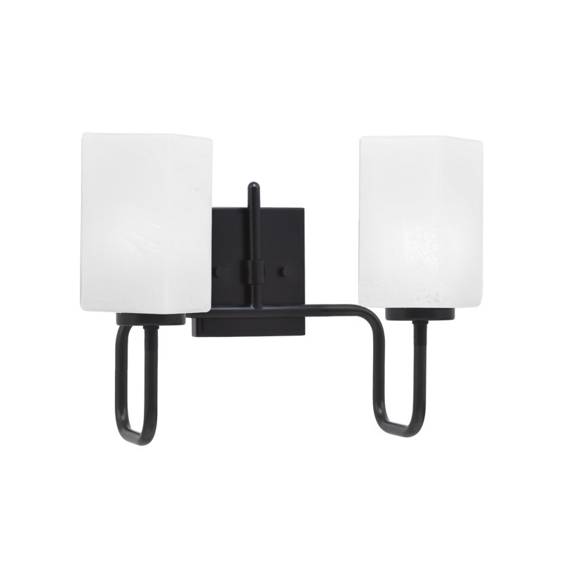 Amarmula 2 Light Bath Bar, Matte Black Finish, 3.5" Square White Marble Glass, Black, White