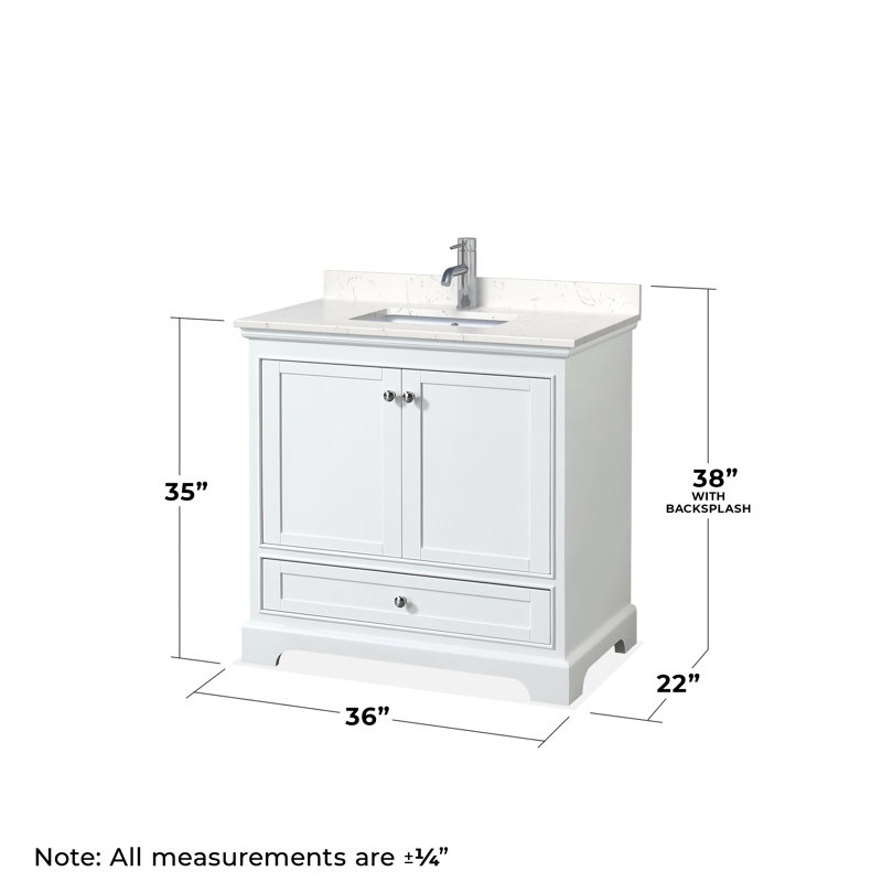 Deborah 36'' Single Bathroom Vanity with Marble Top, Carrara Cultured Marble, White, Polished Chrome