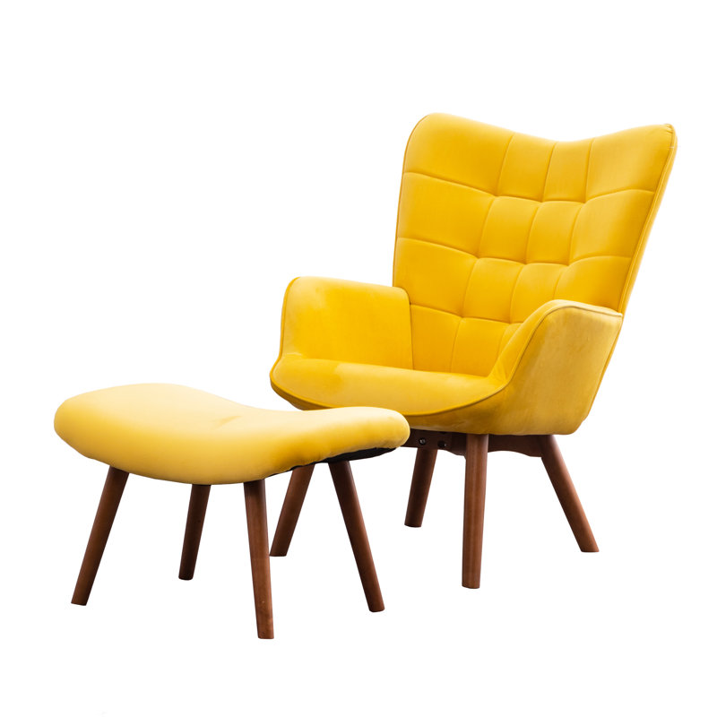 Chaise en velours jaune avec mobilier d'appoint confortable, Yellow