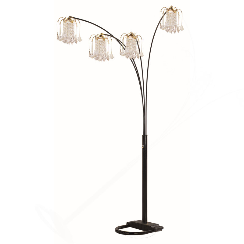 BLACK 4-HEAD CRYSTAL INSPIRED ARCH FLOOR LAMP