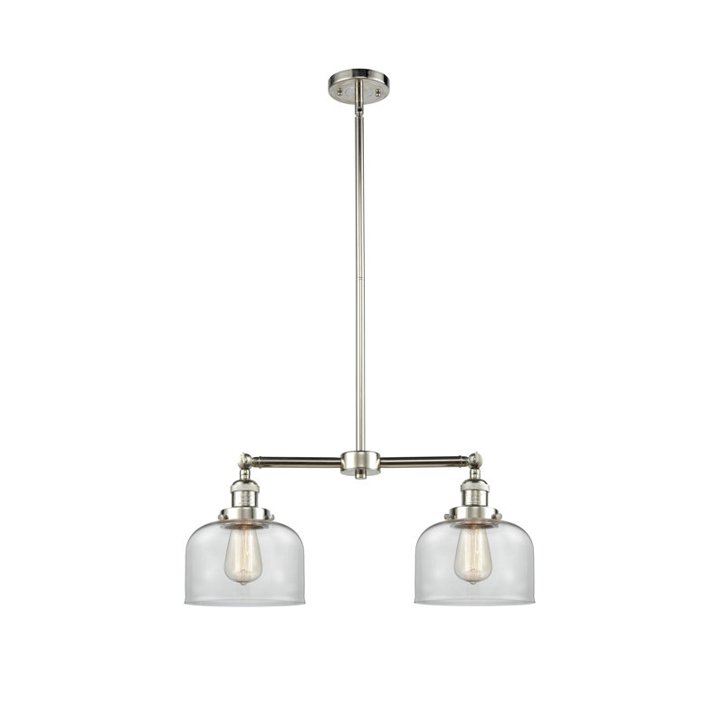 Grand pavillon cloche de 8 po à 2 lumières de 21 po, Clair, Nickel poli, Ampoule non incluse