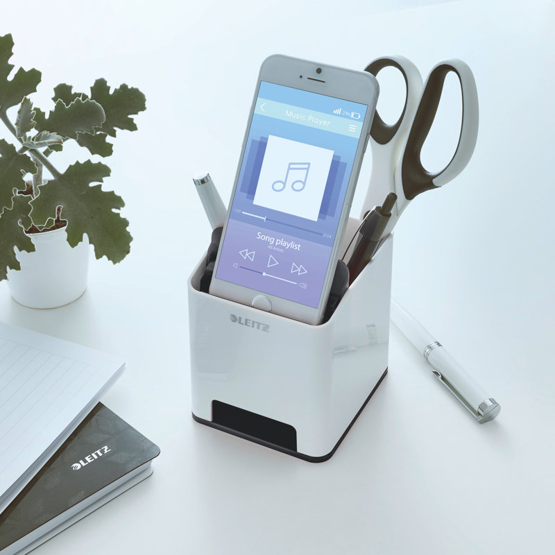 Plastic Pen Holder, White/Black