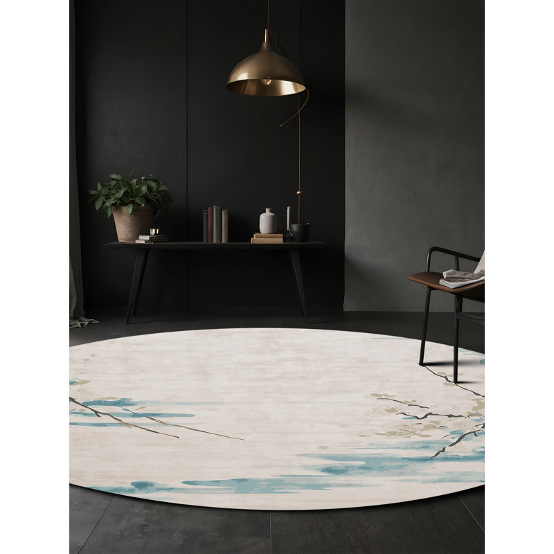 Tapis beige lavable à la machine, Rond 5 pi