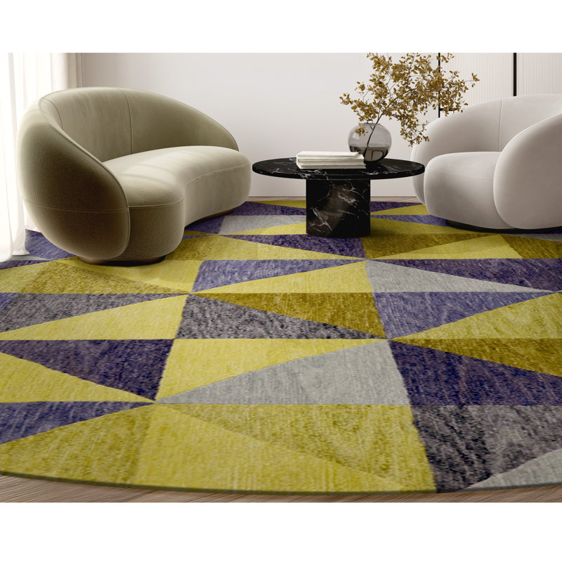 Wool Geometric Area Rug, Round 6'