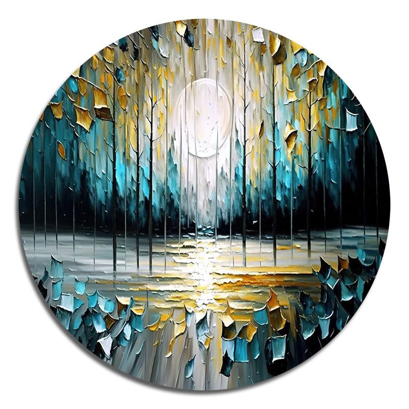 Abstrait, nature, arbres, peinture II - Art abstrait rond en métal, H 36 po x l 36 po x P 1 po