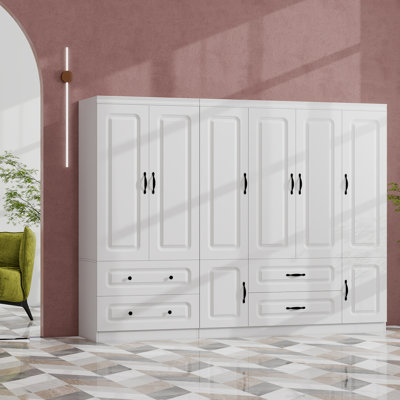 6-Door Wardrobe Armoire With Drawers, Free Standing Armoire Cabinet by Lark Manor