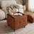 Brown Leather Sofa with Multi-Functional Cube Ottoman, Mid-Century Modern Upholstered Sofa with Wood Armrests