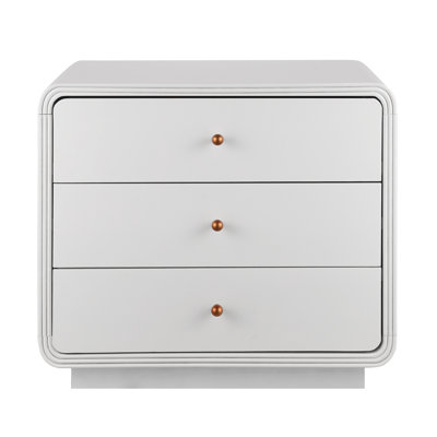 Lyra Modern 3-Drawer Nightstand With Curved Edges And Antique Gold Handles
