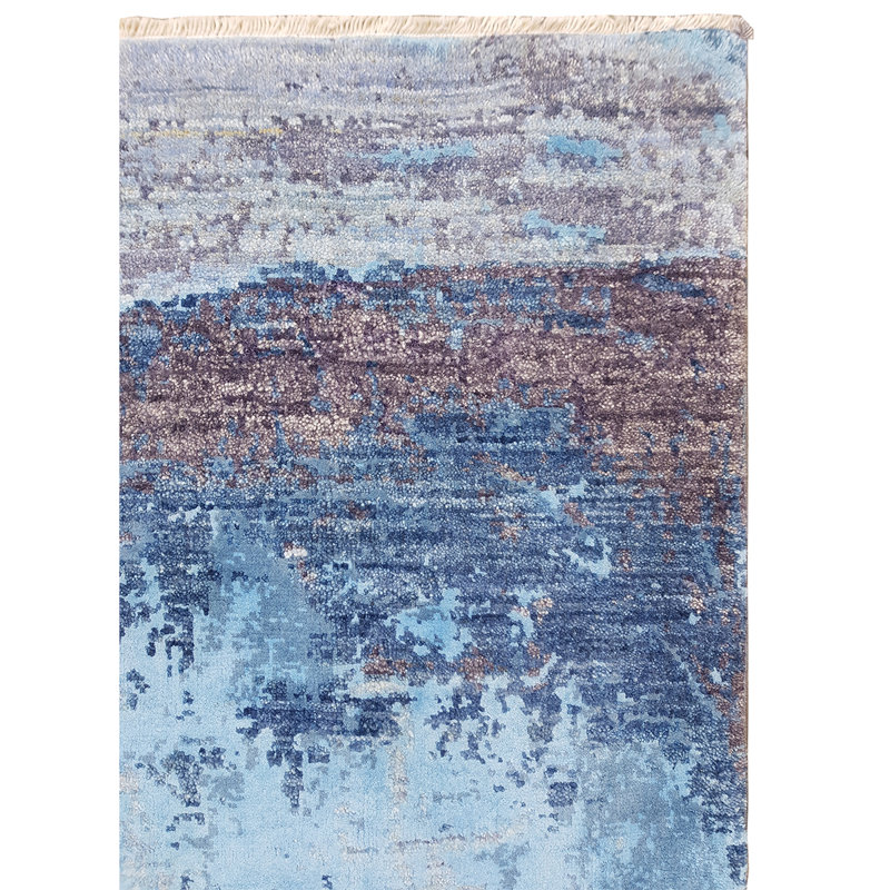 Tapis noué à la main bleu clair / beige / brun