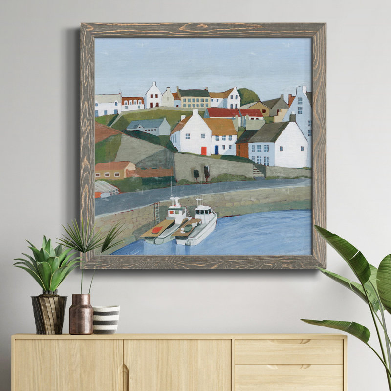 Old Coast Town I - Toile encadrée de qualité supérieure - prête à être accrochée, Encadré gris
