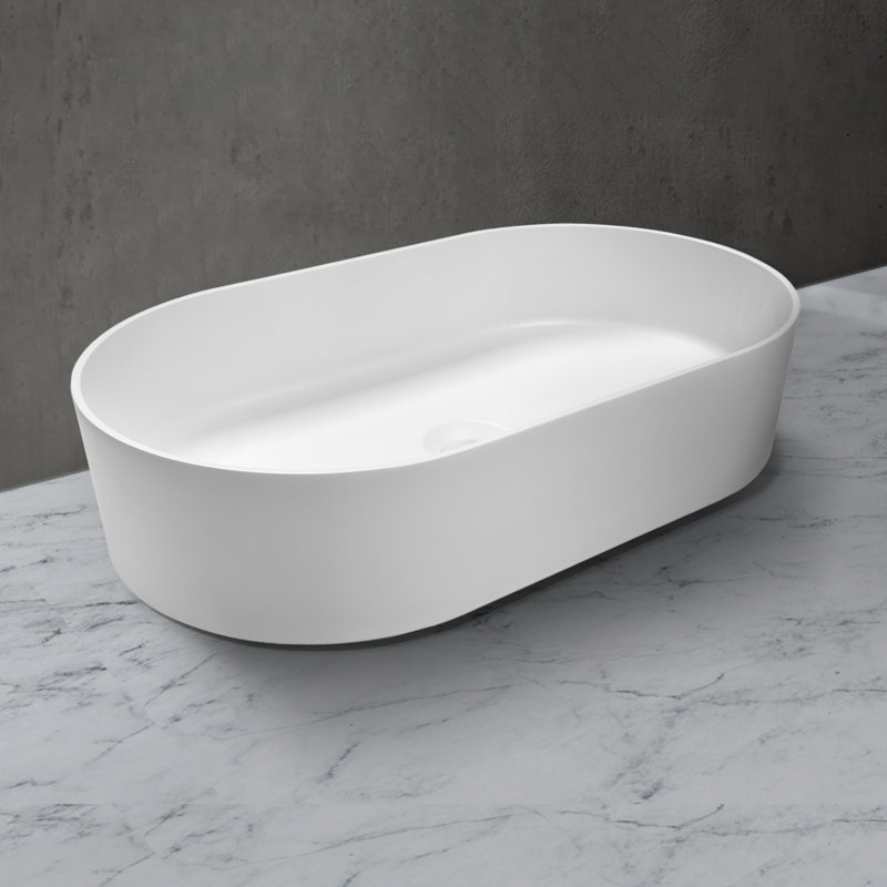 23'' x 13'' Oval Sink Matte Finish Modern Stone Countertop Bathroom Vanity Vessel Sink, White, White