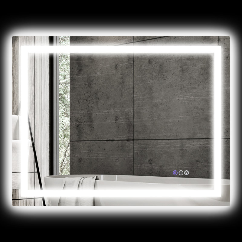 Miroir de salle de bain à DEL de 39 po x 32 po, brouillard, source à intensité variable, rétroéclairé à l'avant, température de couleur personnalisable, fixation murale, miroir 32 po Memory for Bien-être, intensité variable, température réglable, belle apparence
