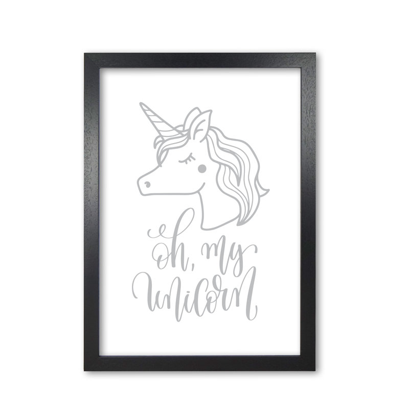 Oh My Unicorn - Print, Black Grain Frame, 85 cm H x 60 cm W x 5 cm D