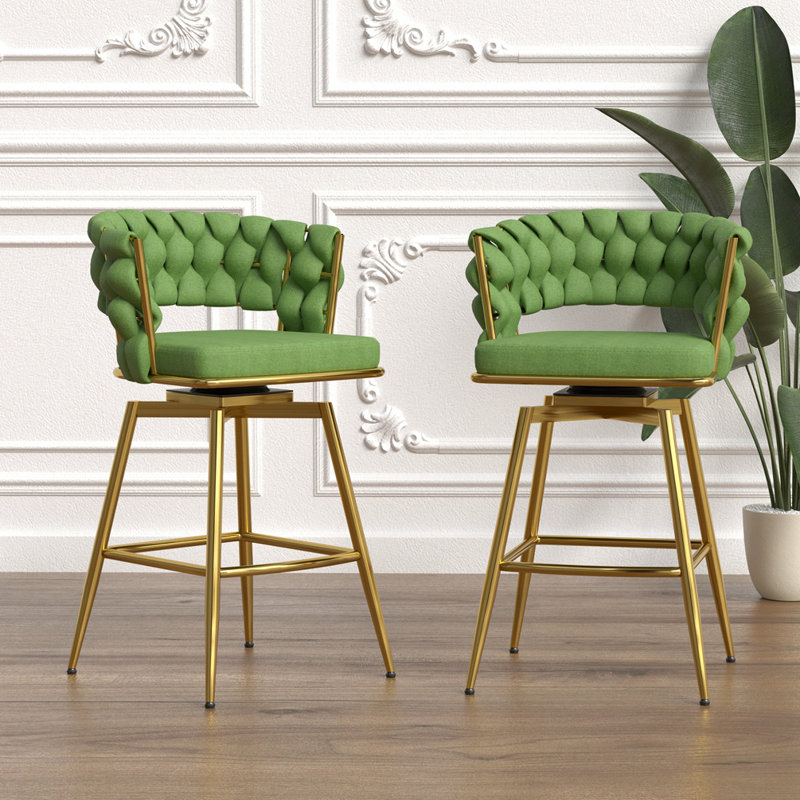Tabouret de comptoir Aaronda, Siège vert / cadre doré, Tabouret de comptoir (siège d'une hauteur de 23,2, 4