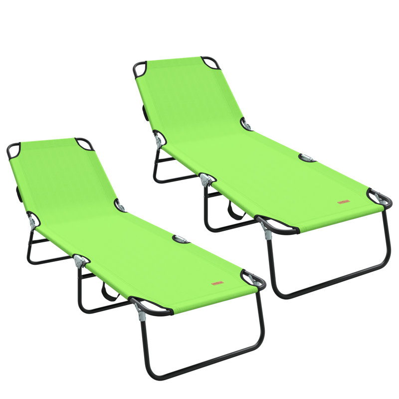 vidaXL Folding Sun Lounger Folding Polyester Outdoor Recliner Garden Chair, Green