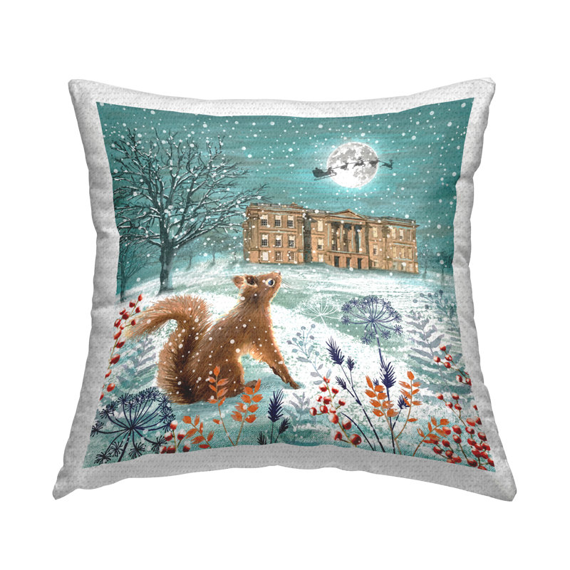 Coussin d'extérieur imprimé écureuil regardant le père Noël par Jane Sunner