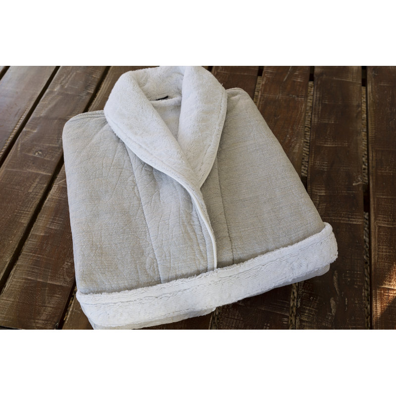 Cotton Blend Terry Cloth Bathrobe, White, S