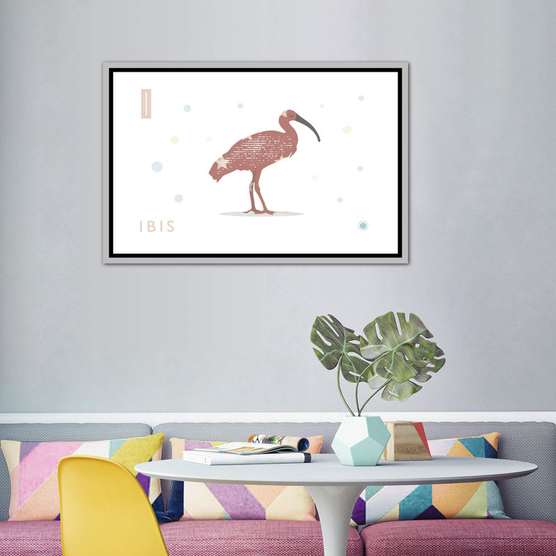 Ibis - impression d'art graphique, Toile avec cadre argenté, H 40 po x l 60 po x 1,5 po, Pas de tapis