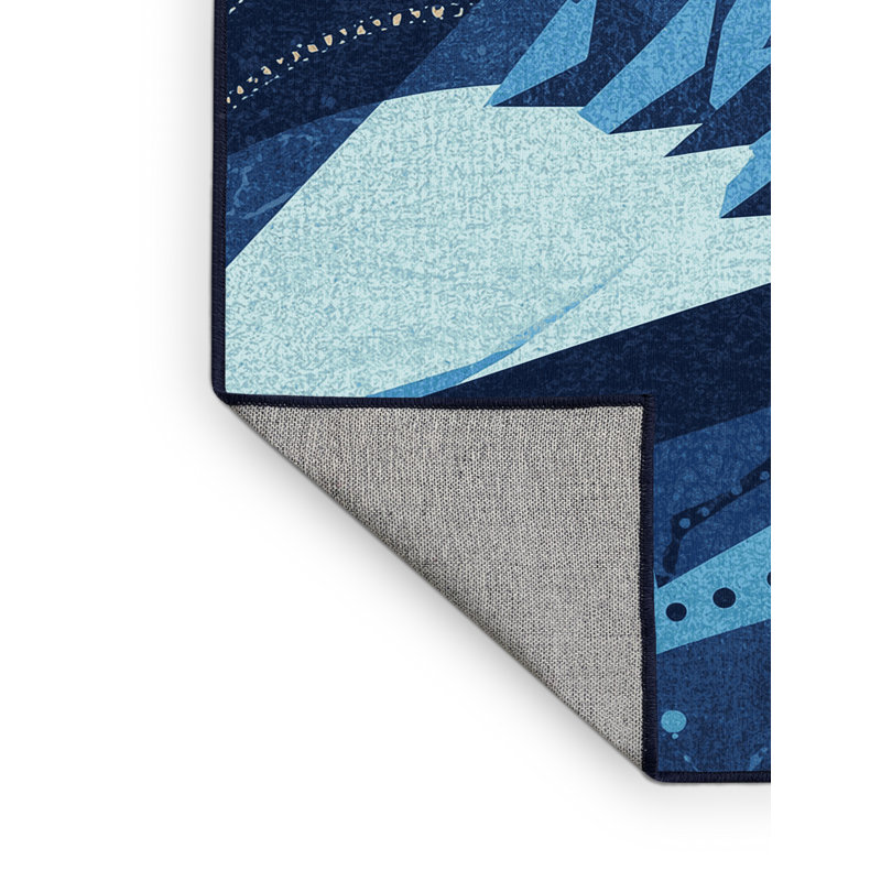Tapis bleu moderne délavé à la machine Wimberley, 7 x 9