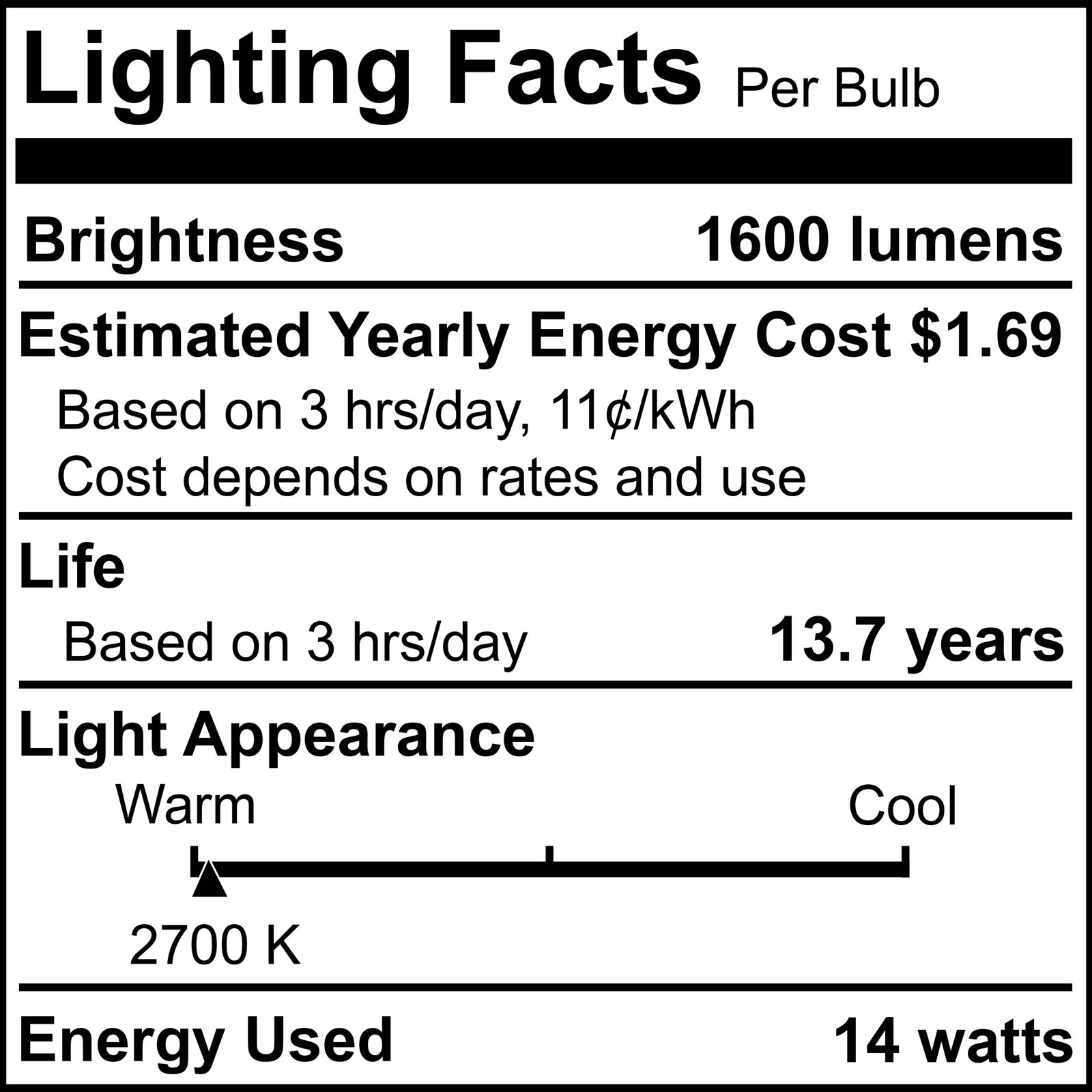 A19 LED Dimmable Edison Style Light Bulb, E26/Medium (Standard) Base, 2700 Kelvins, 1600, 14 W