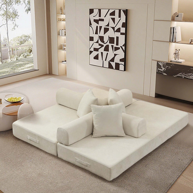 Canapé convertible pliable 78,8 po Chenille, Beige