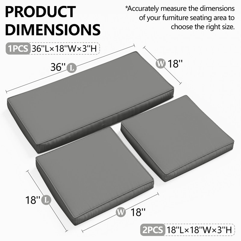 3-Piece Outdoor Seat Cushion Set, Light  Gray