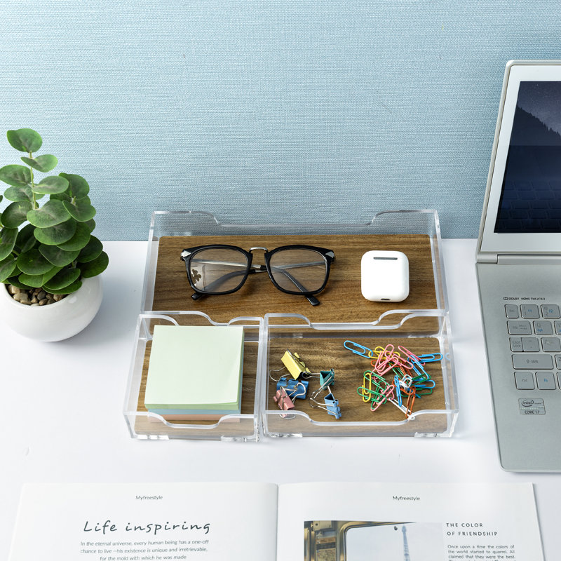 Solid Wood Acrylic Desk Organiser
