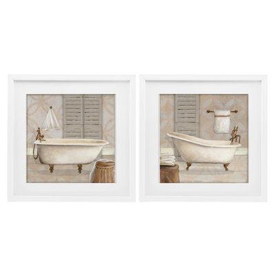 Relaxing Neutral Bath 2pc Framed Print Under Glass Set, design by Carol Robinson
