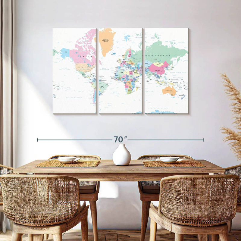 Keiri Labeled Pastel World Map, 36" H x 57" W