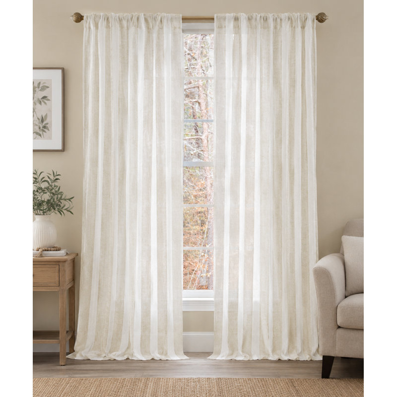 Sheba Striped Sheer Rod pocket Single Curtain Panel, 52" W x 96" L
