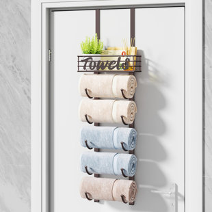 6-Tier Wall/Over Door Towel Rack with Metal Basket