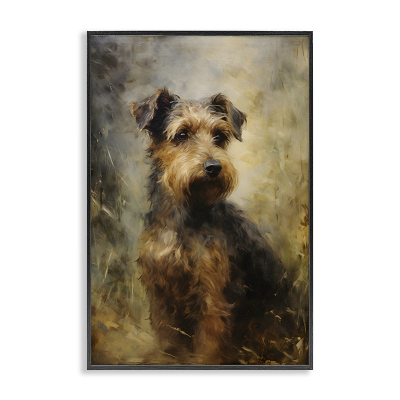 Poised Terrier Dog Giclee Art by Petal Prints Design, 18" H x 12" W, Midnight Black Framed Giclee