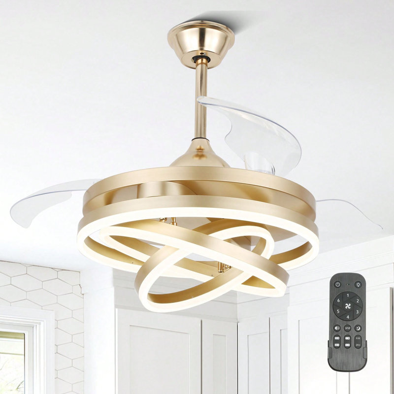 Ventilateur de plafond 42 "rétractable moderne avec lumière DEL à intensité variable, lustre en forme de 6 vitesses avec télécommande pour chambre à coucher
