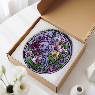 Panneau de vitrail 12 "H Orchid Butterfly