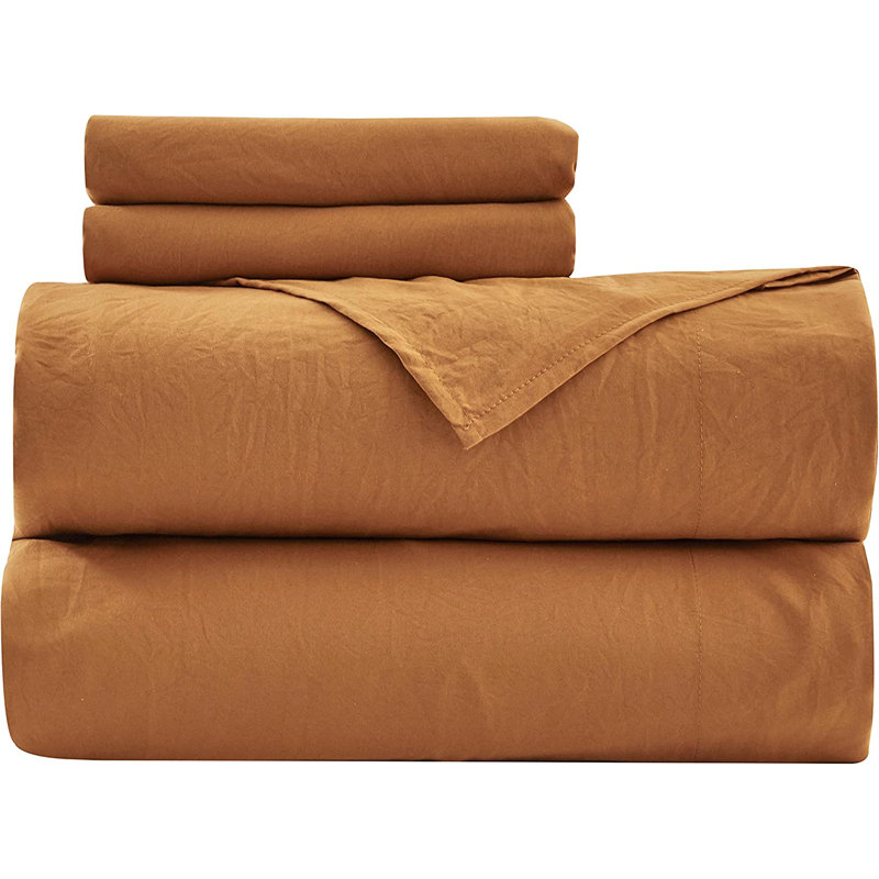 Washed Microfiber Bedding Microfiber Sheet Set, Queen Sheet Set + Fitted Sheet + 2 Pillowcases, Spice