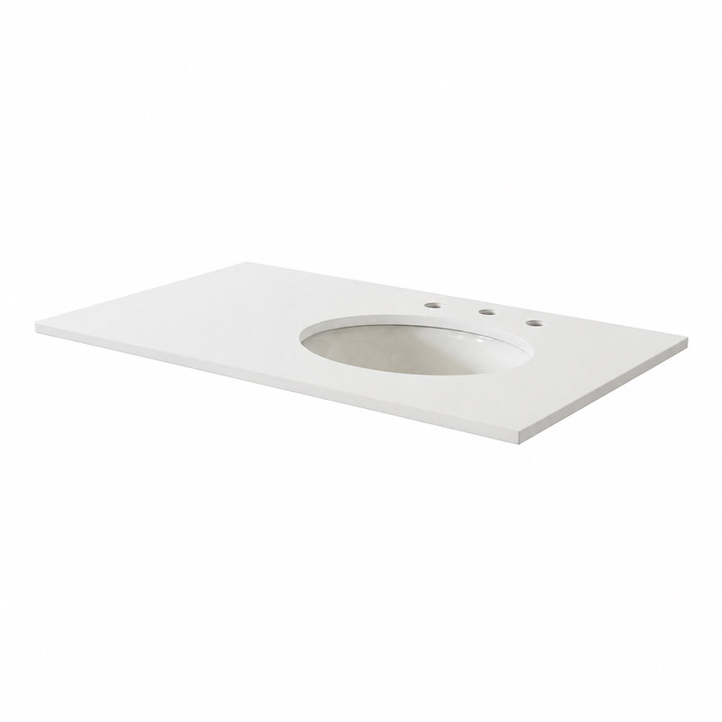 Plateau en quartz blanc de 37 po avec lavabo simple en céramique blanche - à droite, Blanc