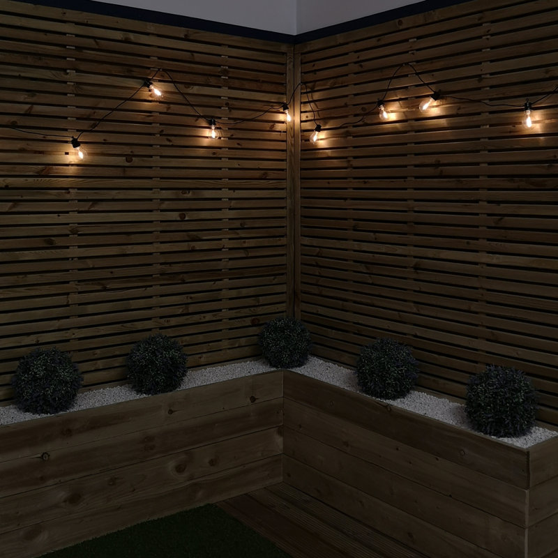 4.5M Set Of 10 Connectable Festoon Bulb Lights In Warm White With Timer Function, White