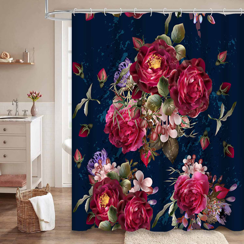 Magnifique rideau de douche rouge foncé de style rétro avec 12 crochets, 72" L x 72" W