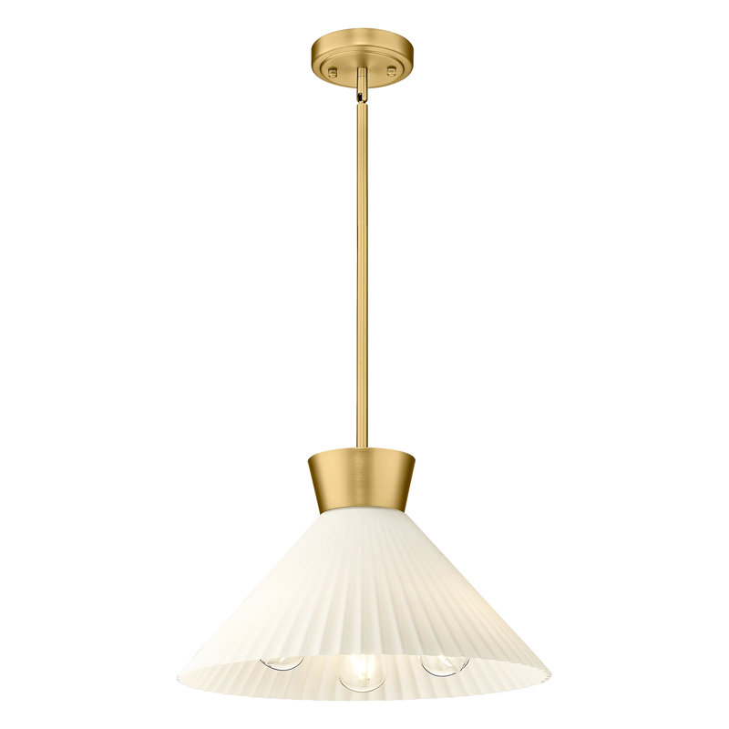 3 - Light 16'' White Glass Vintage Pendant Light Brushed Gold