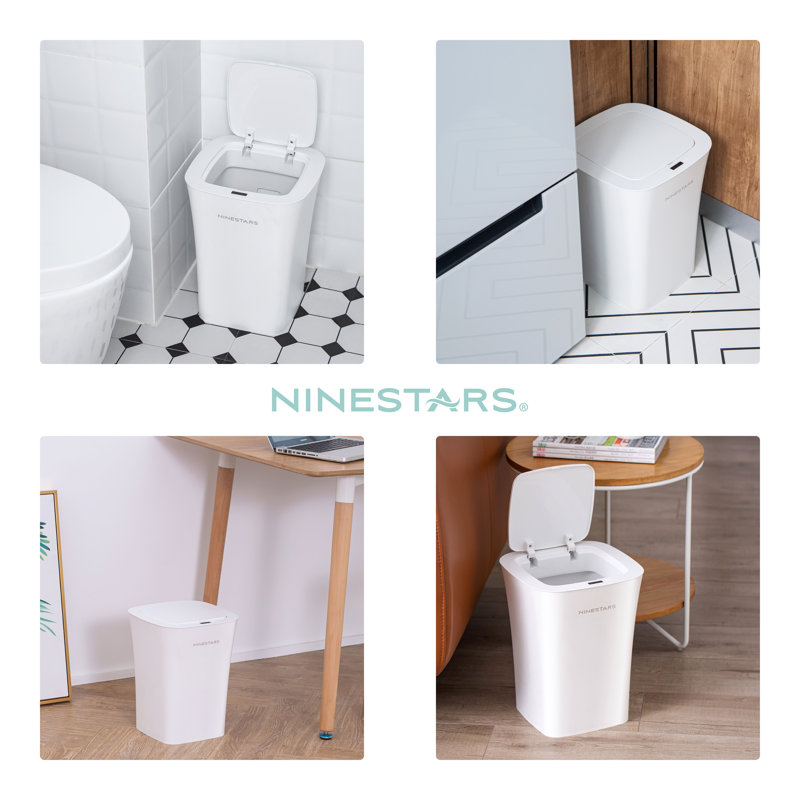 Poubelle à capteur de mouvement automatique 2,6 gallons Ninestars pour salle de bain bureau 10L, blanc, DZT-10-11