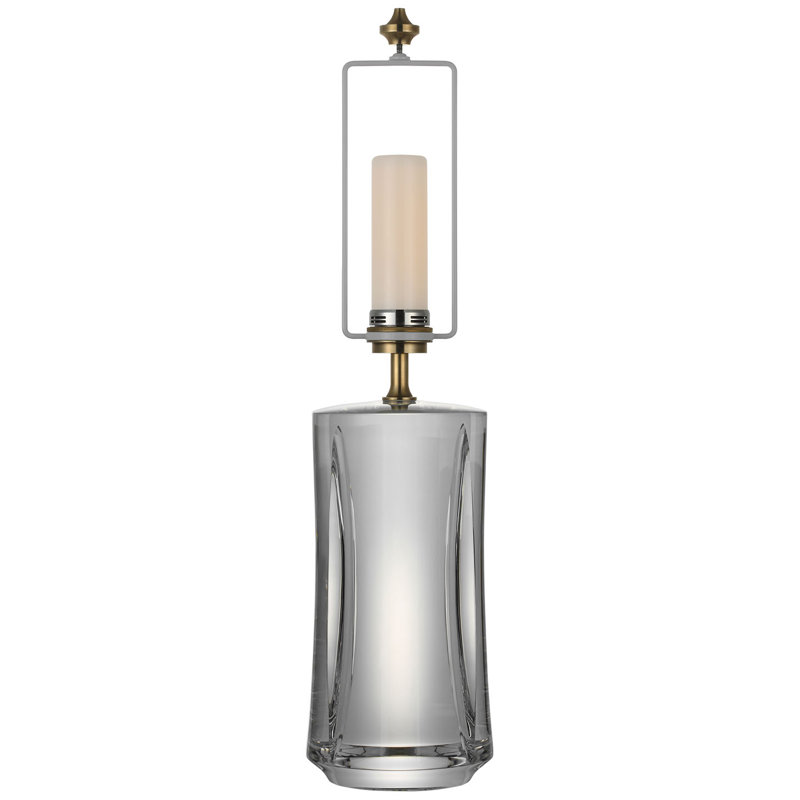 Julie Neill Figlia 28" Cordless V-Cut Round Table Lamp in Crystal with Linen Shade