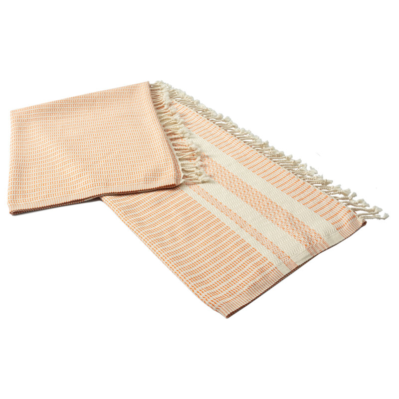 Jeté 100% coton Dacion, Rayures orange