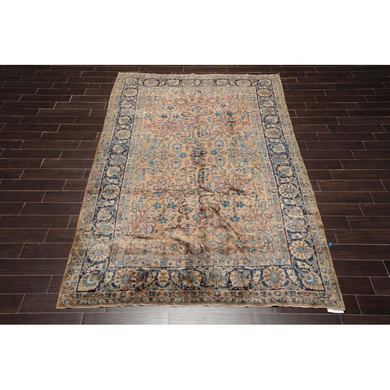 Tapis brun / bleu marine en laine noué à la main de conception unique 6 pi 10 po x 10 pi 8 po